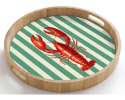 Dienblad rond 50x50 cm - Schootdienblad hout - Kreeft - Strepen - Realistisch - Zomers - Borrelplank rechthoek - Plateau houten dienbladen