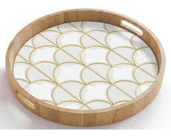 Dienblad rond 50x50 cm - Schootdienblad hout - Mozaïek - Bogen - Goud - Borrelplank rechthoek - Plateau houten dienbladen