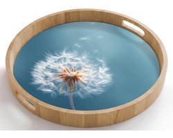 Dienblad rond 50x50 cm - Schootdienblad hout - Paardenbloem - Wind - Blauw - Borrelplank rechthoek - Plateau houten dienbladen