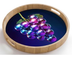 Dienblad rond 50x50 cm - Schootdienblad hout - Paars - Disco - Feest - Druif - Borrelplank rechthoek - Plateau houten dienbladen