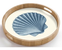 Dienblad rond 50x50 cm - Schootdienblad hout - Ribbels - Blauw - Schelp - Borrelplank rechthoek - Plateau houten dienbladen