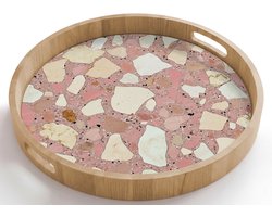 Dienblad rond 50x50 cm - Schootdienblad hout - Roze - Decoratie - Stenen - Terrazzo - Borrelplank rechthoek - Plateau houten dienbladen