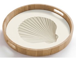Dienblad rond 50x50 cm - Schootdienblad hout - Schelp - Minimalistisch - Wit - Borrelplank rechthoek - Plateau houten dienbladen
