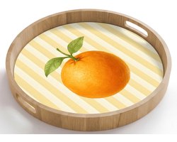 Dienblad rond 50x50 cm - Schootdienblad hout - Sinaasappel - Strepen - Oranje - Zomers - Borrelplank rechthoek - Plateau houten dienbladen