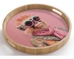 Dienblad rond 50x50 cm - Schootdienblad hout - Sjaal - Aap - Zonnebril - Jasje - Borrelplank rechthoek - Plateau houten dienbladen