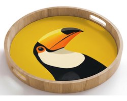 Dienblad rond 50x50 cm - Schootdienblad hout - Toekan - Minimalistisch - Snavel - Oranje - Borrelplank rechthoek - Plateau houten dienbladen