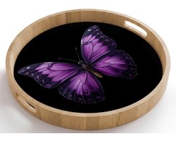 Dienblad rond 50x50 cm - Schootdienblad hout - Vlinder - Paars - Levendig - Borrelplank rechthoek - Plateau houten dienbladen