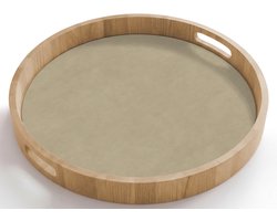 Dienblad rond 50x50 cm - Schootdienblad hout - Zandkleur - Korrelige structuur - Beton - Borrelplank rechthoek - Plateau houten dienbladen