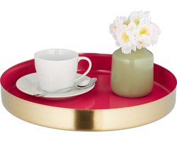 dienblad - rond - hoge rand - rvs - 32 cm - rood-goud