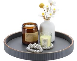 Dienblad - Ronde Dienblad - Kaarsenplateau - PU-Leer - Groot Dienblad Parfumplateau - Salontafeldecoratie - Decoratieve Dienbladen - Eettafelaccessoires - 30 CM - Grijs