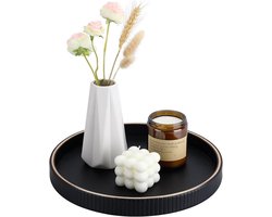 Dienblad - Ronde Dienblad - Kaarsenplateau - PU-Leer - Groot Plateau voor Parfumflesjes - Salontafeldecoratie - Decoratieve Dienbladen - Eettafelaccessoires - 30 CM - Zwart