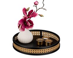 Dienblad - Rotan Dienblad - Rotan Effect - Opbergblad - Kaarsenblad - Sieradenblad - Rond - Vintage Stijl - 5 x 30 cm - Zwart