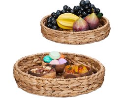 dienblad set - 2 ronde serveerbladen - Ø 32 & 25 cm - gevlochten - waterhyacint