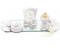 Dienblad Set Met Fotokader, Juwelen Doosje en een Parfumverstruiver - Wit Met Paars