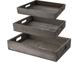 Dienblad van multiplex met handgrepen - maat 34x24 cm - grijze afwerking