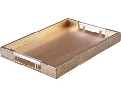 Dienblad van PU-kunststof, modern, elegant, rechthoekig, decoratief dienblad met metalen handvat, grote capaciteit, lederen serveerplaat voor eten, dranken, sieraden, sleutels, woonkamer, keuken, ijdelheid (roségoud)