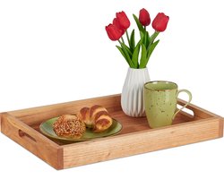 dienblad - walnotenhout - 5 x 46 x 31 cm - met handgrepen - hoge rand - rechthoekig