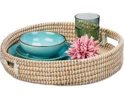 dienblad zeegras - 43 cm - met handgrepen - decoratief - gevlochten - hoge rand - rond