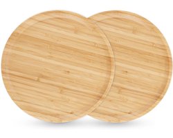 Dienbladen Bamboe Rond - Houten Serveerplank - Tafel Decoratie - Natuurlijk Materiaal - 30 x 30 cm - Houtkleur