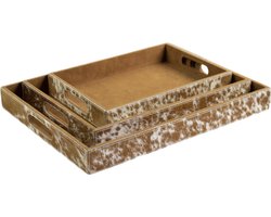 dienbladen koehuid rechthoek bruin/wit (set of 3)