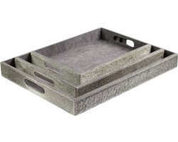 dienbladen koehuid rechthoek grey (set of 3)
