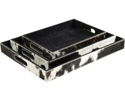 dienbladen koehuid rechthoek zwart/wit (set of 3)