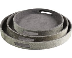 dienbladen koehuid rond grijs (set of 3)