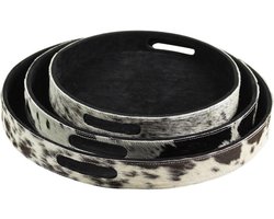 dienbladen koehuid rond zwart/wit (set of 3)