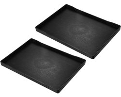 Dienbladen - Kunststof Dienset - Klein Zwart - Hout Decoratief - Voetenbank Ontbijt Keuken - Rechthoekig - 2 Stuks - Mini 23 x 30 cm - Geschikt voor Binnen - Zwart Houten Model