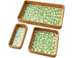 Dienbladen Set - Woven Rattan - Decoratie en Organisatie - Natuurlijke Rotan Materiaal - Set van 3 - Bruin