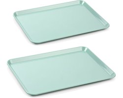 Dienbladen/serveerbladen voordeelset van 2 formaten in mintgroen kunststof - 27 x 21 cm en 35 x 24 cm