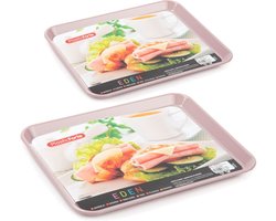 Dienbladen/serveerbladen voordeelset van 2 formaten in oud roze kunststof - 27 x 21 cm en 35 x 24 cm