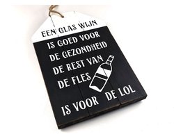 Dienblad/label 30x19cm een glas wijn black wash