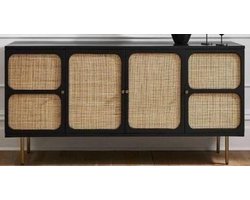 Dientafel DKD Home Decor Zwart Natuurlijk Rotan Mangohout (150 x 40 x 65 cm)