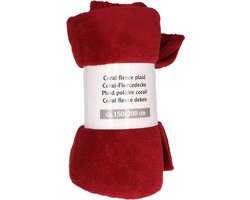 Diep donker rode fleece bank/bed deken - formaat 150 x 200 cm - plaid