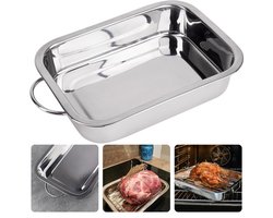 Diepe Ovenschaal RVS - Braadslee - Lasagneschaal - Grote Bakvorm 32x23cm - Bakvorm met Handgrepen - Roestvrijstalen Bakvorm - 4 Liter Inhoud - Geschikt voor Oven en Koelkast - Vaatwasserbestendig