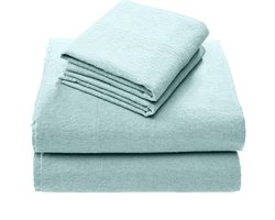 Diepe Pocket Katoenen Flanel Lakens met Kussenhoes – Ademende en Warme Bedtextiel voor Eenpersoonsbed – 3-delige Set in Aqua