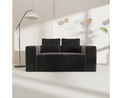Diepliggende 2-zits bank zonder frame, schuim vloerbank die geen montage vereist, pluche ribfluwelen stof, moderne woonkamerbank voor kleine ruimtes zoals appartementen, slaapkamer of kantoor (Zwart)