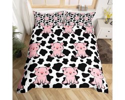 Dieren Beddengoed Set Roze Varken en Zwart-Witte Koe voor Kinderen en Tieners, Ultra Zacht Dekbedovertrek met Rits