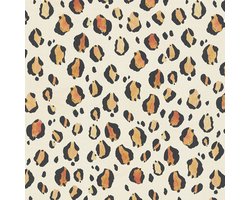 Dieren patroon behang Profhome 782161-GU vliesbehang hardvinyl warmdruk in reliëf glad met luipaard-print mat crème zwart oranjebruin beige 5,33 m2