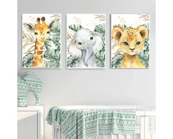 Dieren Posters Set - Kinderkamer Decoratie - Muur Opknappen - Set van Drie - 30 x 40 cm - Multicolor