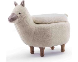 Dieren Voetenbank - Poef met Opbergruimte - Schoenen Wisselen - Zachte Lamswol Zitting - 68x34x38 cm - Wit Schaap