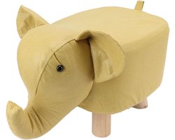 Dieren Voetenbankje - Opstapkruk Krukje - Ontspanning Zitten - Stevig Grenenhout Frame - 30x25x24 cm - Geel