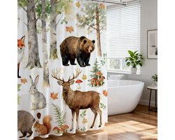 Dieren Vos Beer Konijn Douchegordijn Set met Haken 12 Planten Natuur Douchegordijnen voor Badkamer Hotel Waterdicht Badkamer Gordijn Vierkant 72 x 72 inch 1 stuk