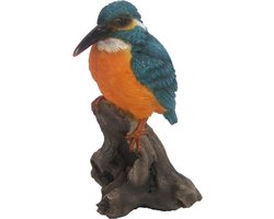 Dierenbeeld ijsvogel 14 cm woondecoratie - IJsvogels vogel beelden - Tuindecoratie/woonaccessoires dieren beelden