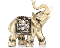 Dierenbeeld - Olifant - Decoratie - Symbolisch - Goudkleurig - Geluk - Rijkdom - Geschikt voor Thuiskantoor en Woonkamer - Groot Olifantbeeld voor Huisdecoratie Woonkamer Slaapkamer Cadeau (XL)