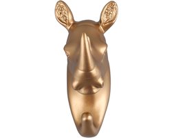 Dierenkop Wandhaak voor Jas en Sleutels - Decoratieve Hars Haak voor Muur - Hangende Jassen en Tassen - Badkamer en Hal Ophangrek - Gouden Neushoorn Design - Modern en Functioneel - Kapstok Haak voor Handdoeken