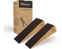 Dieux® - Luxe Deurstopper Set van acaciahout - 2 stuks - Deurstop - Deurdranger voor binnen met antislip - Deurvastzetter binnendeur - Deurwig van hout ophangbaar