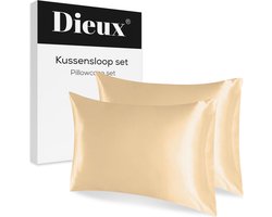 Dieux® - Luxe Satijnen Kussensloop - Champagne - Kussenslopen 60 x 70 cm - set van 2 - Kussensloop Satijn - Anti allergeen - Huidverzorging - Haarverzorging