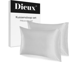 Dieux® - Luxe Satijnen Kussensloop - Grijs - Kussenslopen 60 x 70 cm - set van 2 - Kussensloop Satijn - Anti allergeen - Huidverzorging - Haarverzorging